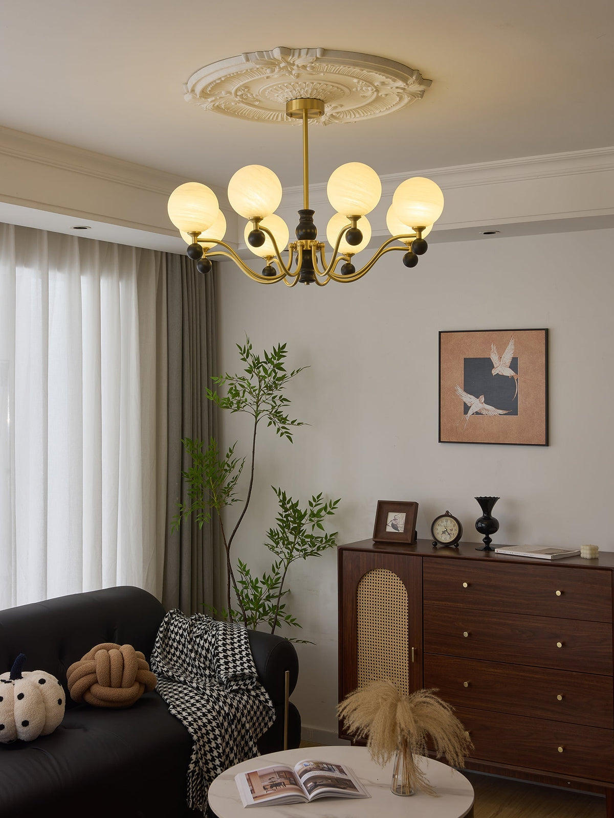 Ershaan Kronleuchter Kugel Eleganz Vintage Messing Holz