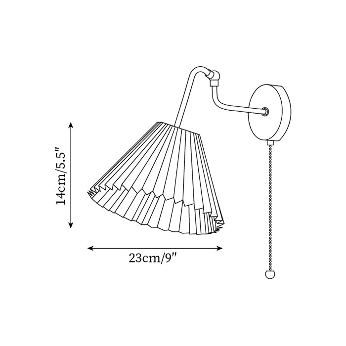Vintage Messing & Walnuss-Wandleuchte mit gefalteten Stoffschirm