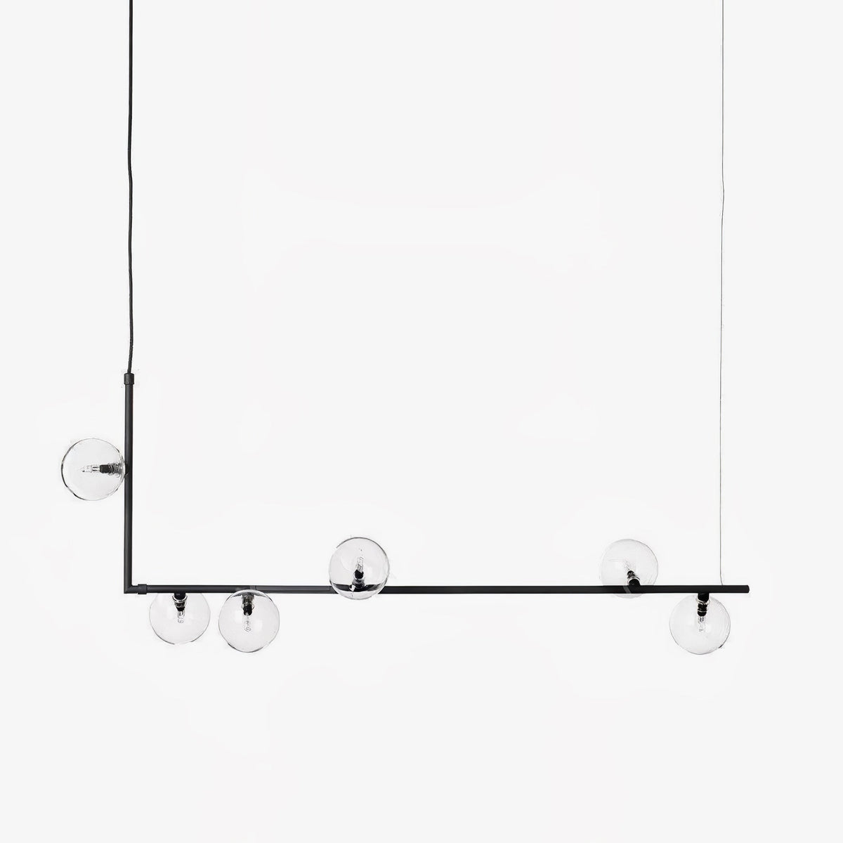 Moss Kronleuchter aus Glas mit schwarzem Stahl in linearer Form