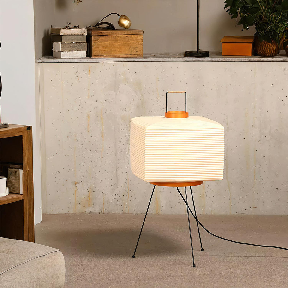 Rivalise Tischleuchte aus Naturpapier Kubus Dreibein Minimalistisch Wohnzimmer | Cielum
