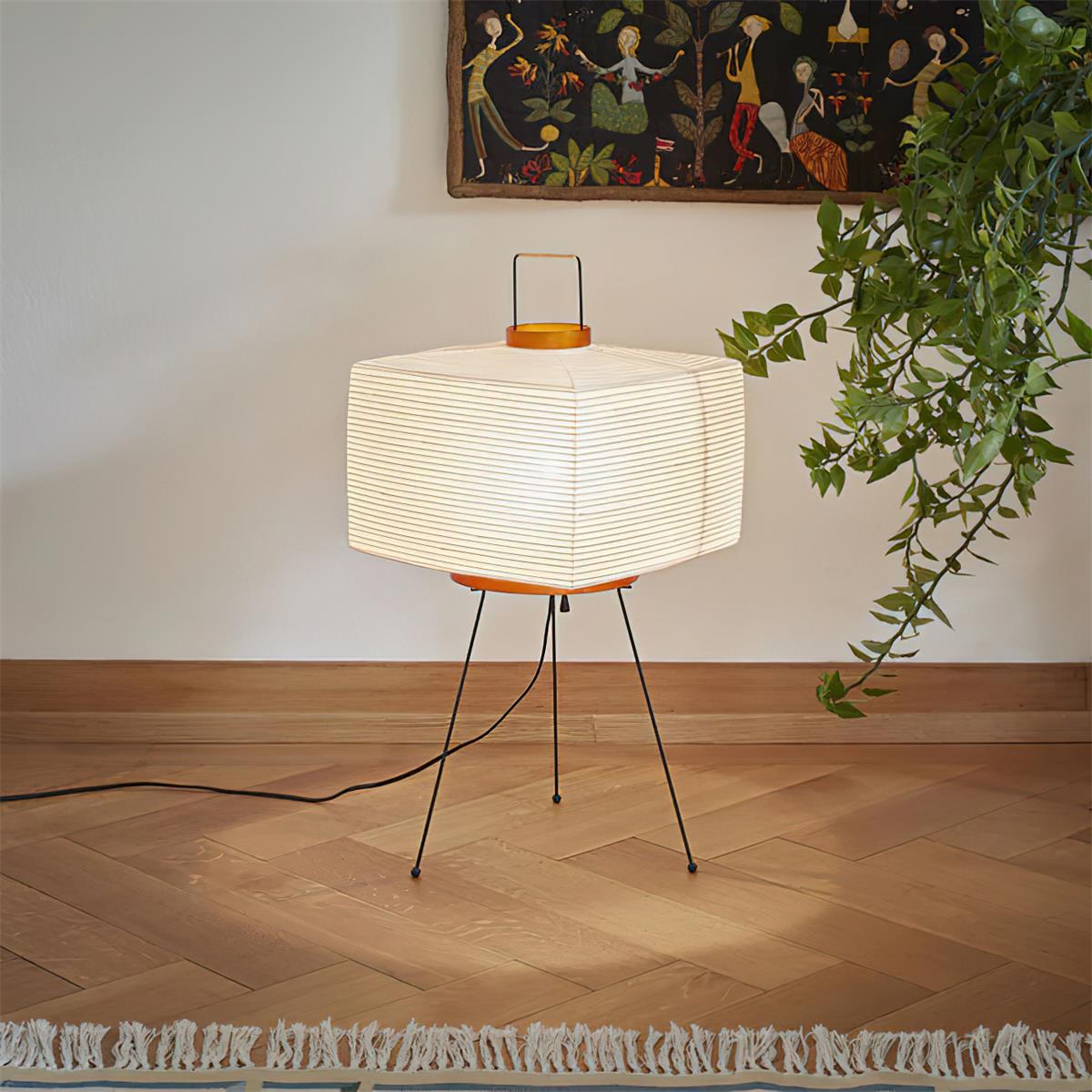 Rivalise Tischleuchte aus Naturpapier Kubus Dreibein Minimalistisch Wohnzimmer | Cielum