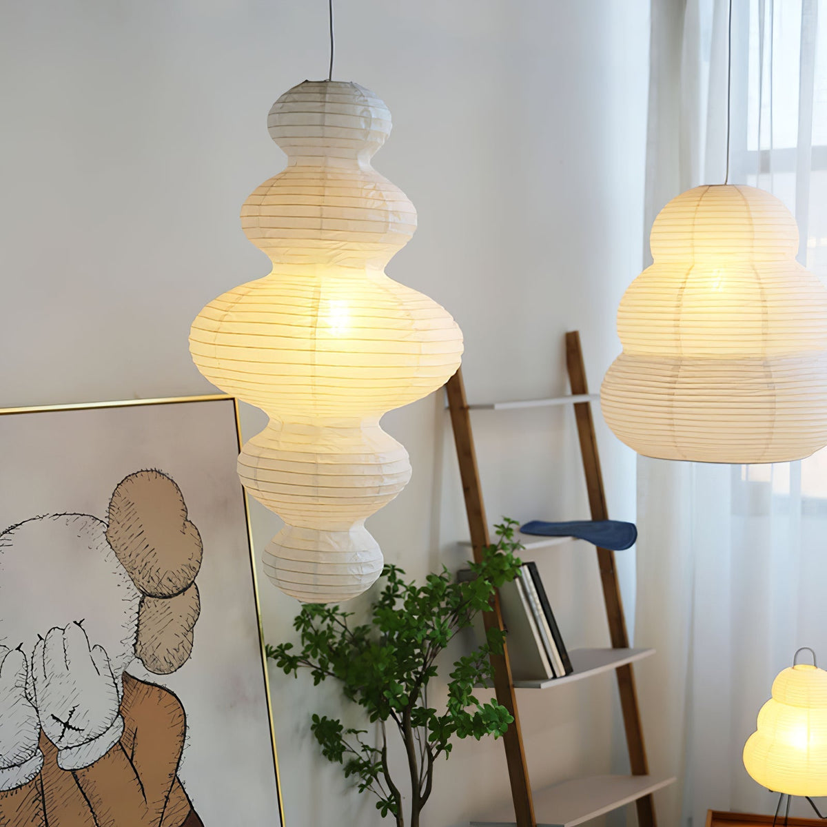 Lythaaris Pendelleuchte aus Seidenvorhangpapier im natürlichen Kunststil