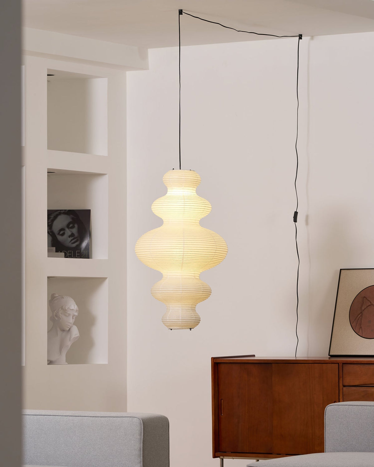 Lythaaris Pendelleuchte aus Seidenvorhangpapier im natürlichen Kunststil