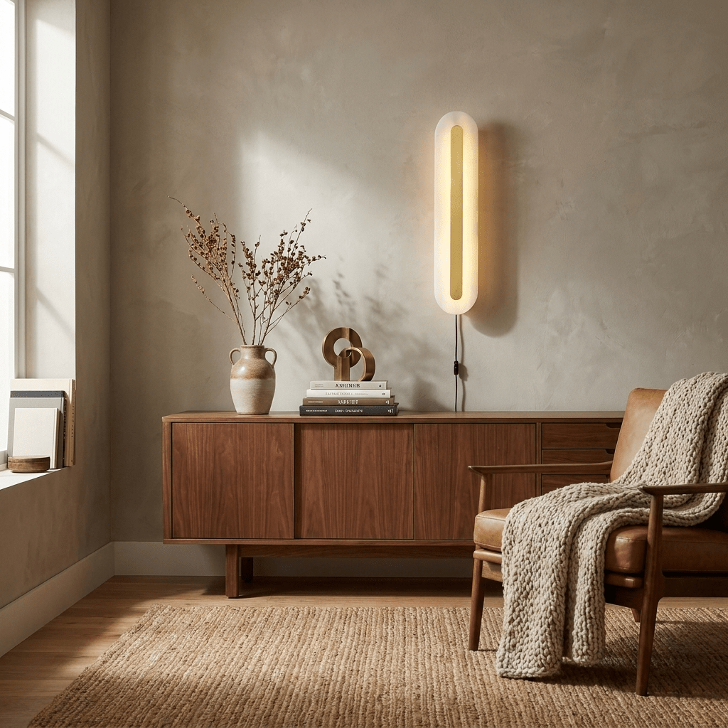 Alabaster-Runde Wandleuchte mit Stecker