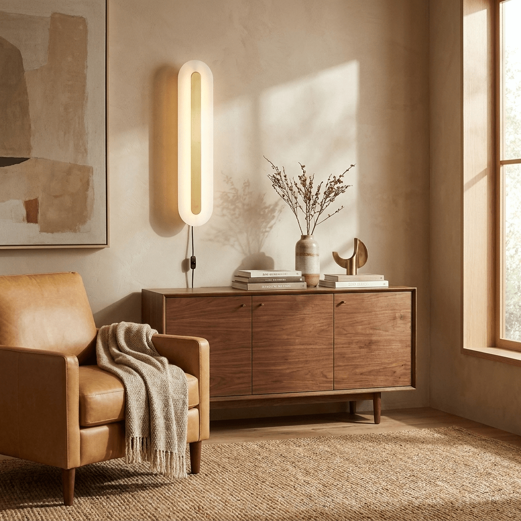 Alabaster-Runde Wandleuchte mit Stecker