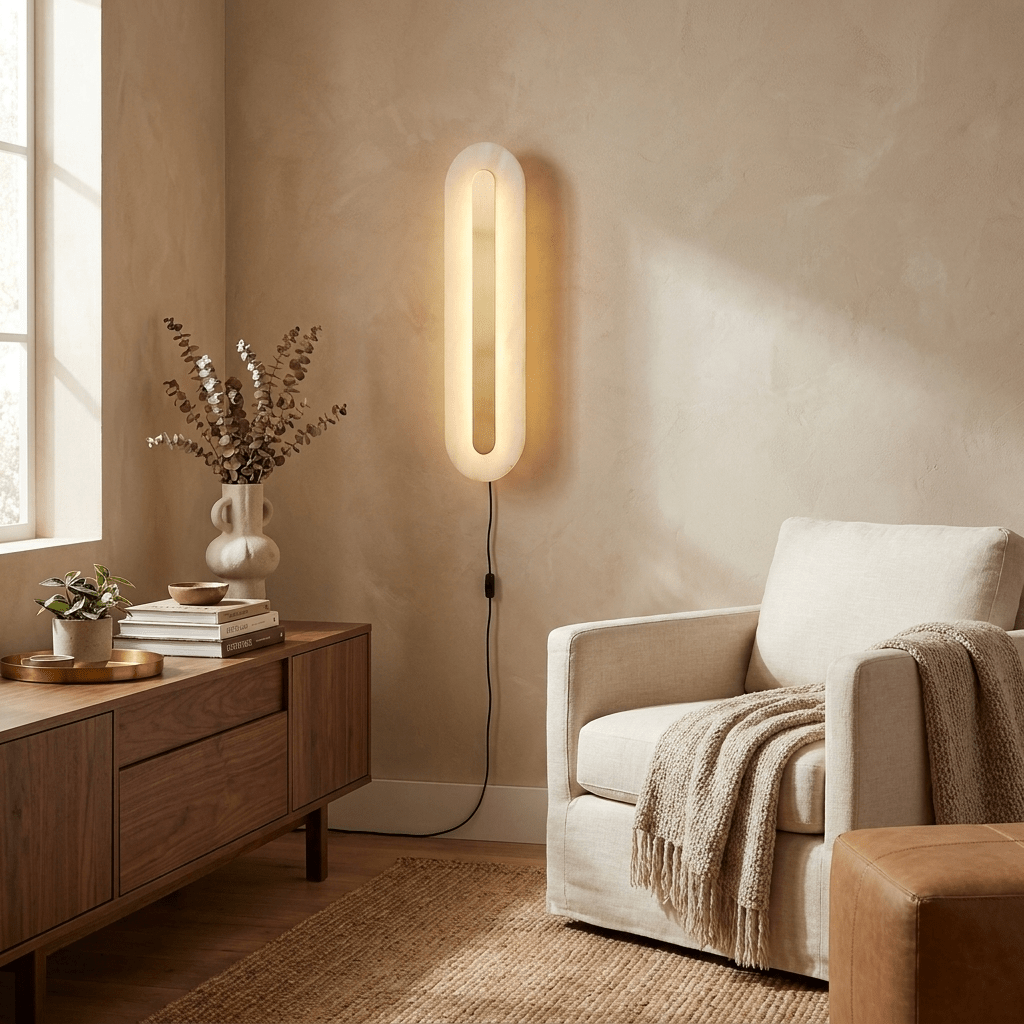 Alabaster-Runde Wandleuchte mit Stecker