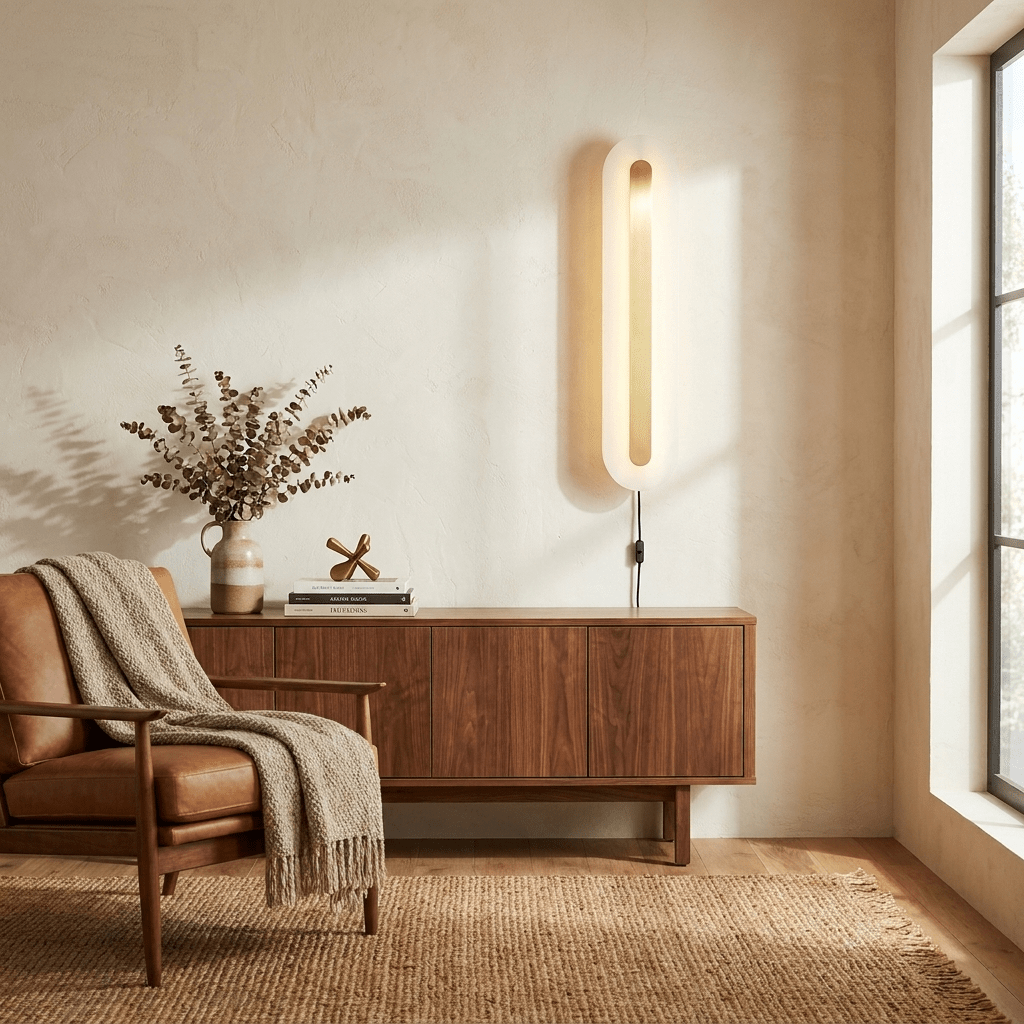 Alabaster-Runde Wandleuchte mit Stecker