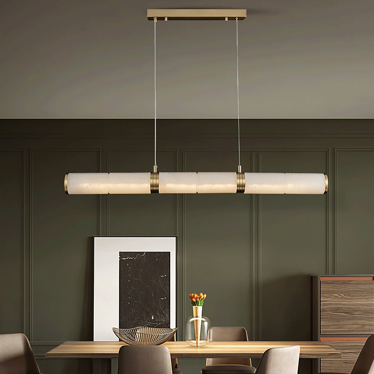 Gevrel Minimalistische Alabaster-Pendelleuchte in linearer Form