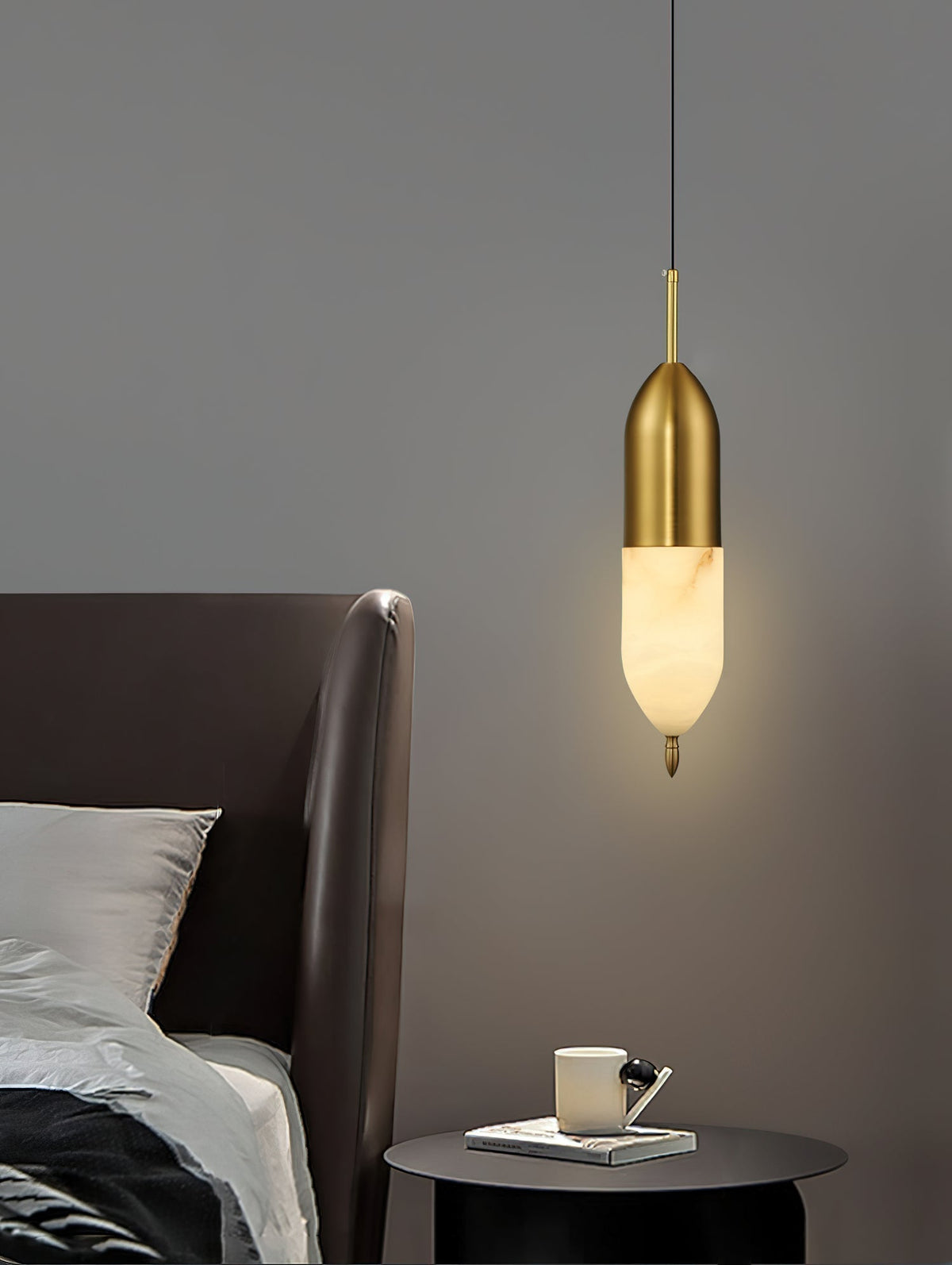 Himinuvye Alabaster Minimalistische Pendelleuchte aus Messing