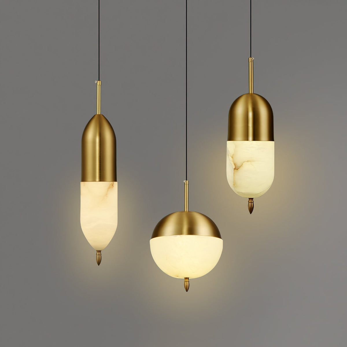 Himinuvye Alabaster Minimalistische Pendelleuchte aus Messing