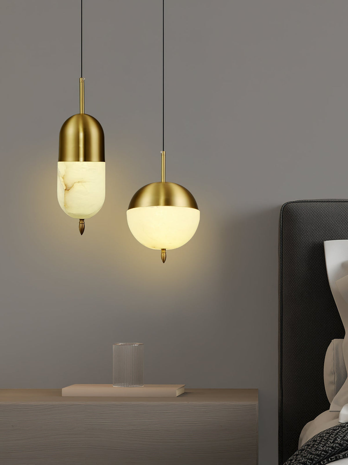 Himinuvye Alabaster Minimalistische Pendelleuchte aus Messing