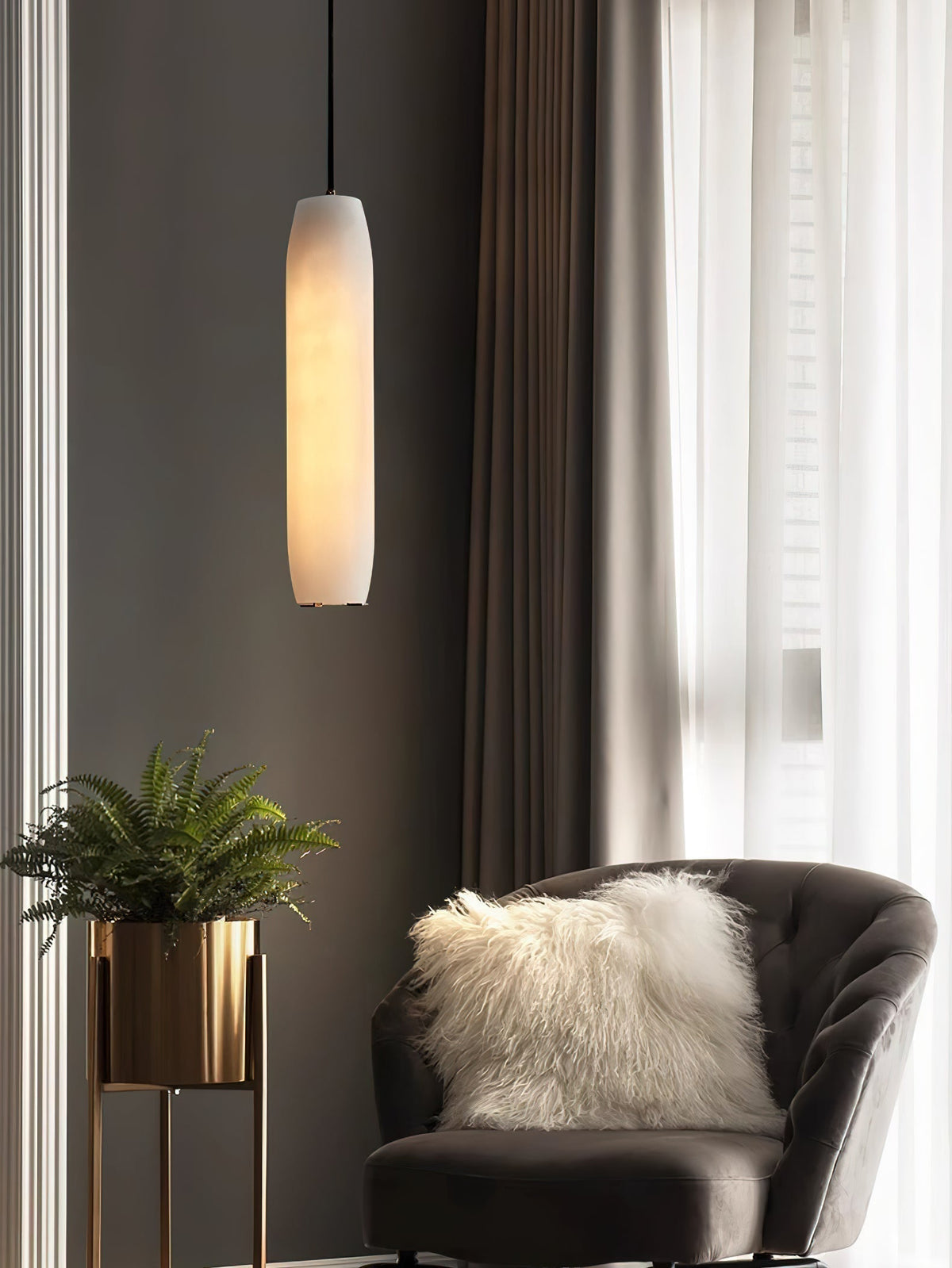 Orven Flute zeitgenössische minimalistische Alabaster-Pendelleuchte