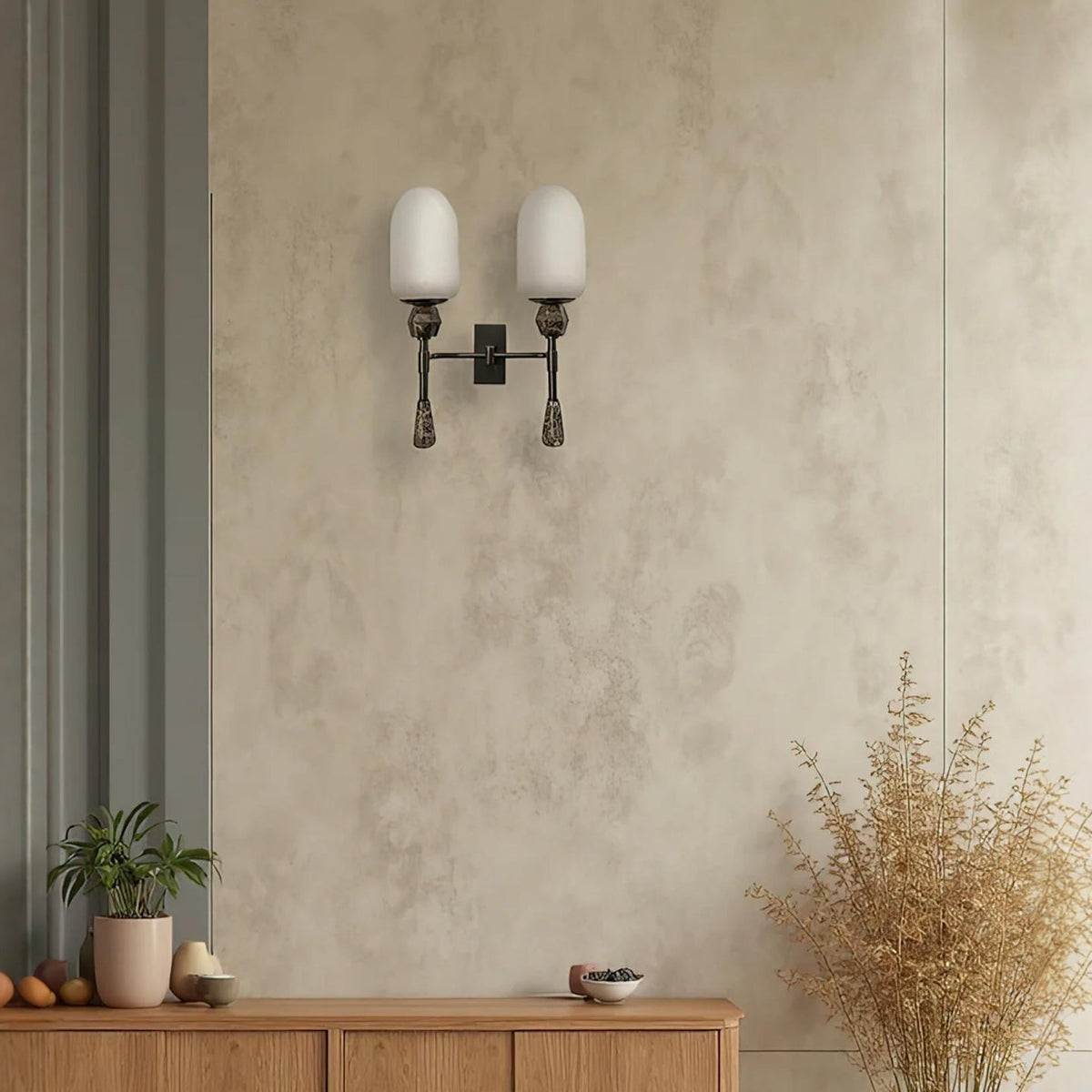 Mila Vintage Alabaster Doppel-Wandleuchte