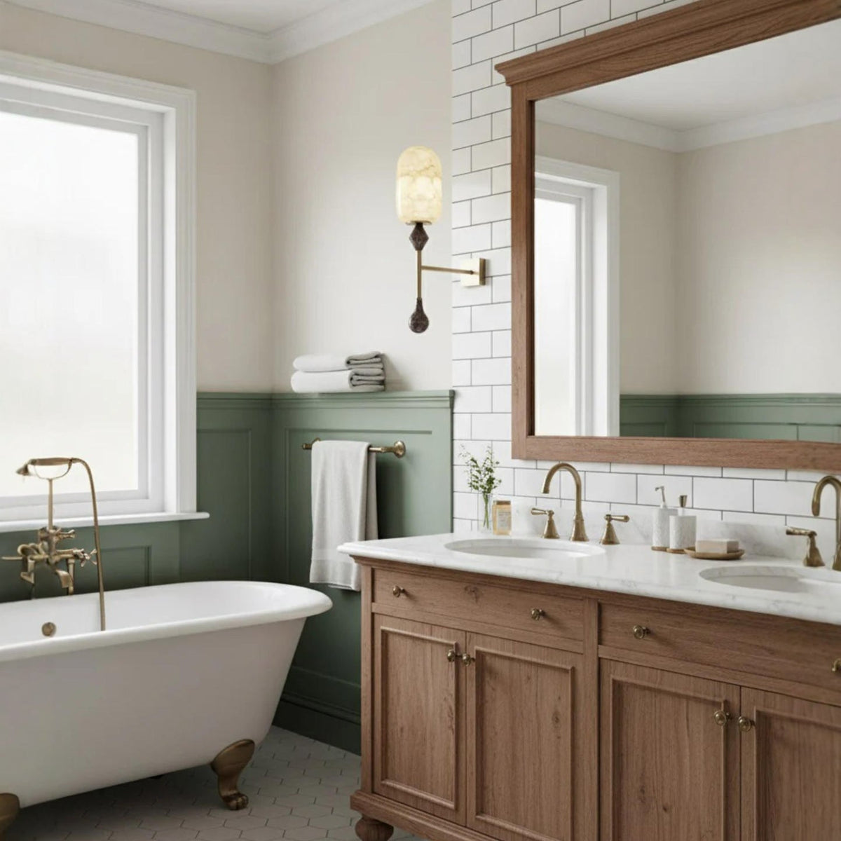 Mila Vintage Alabaster Doppel-Wandleuchte