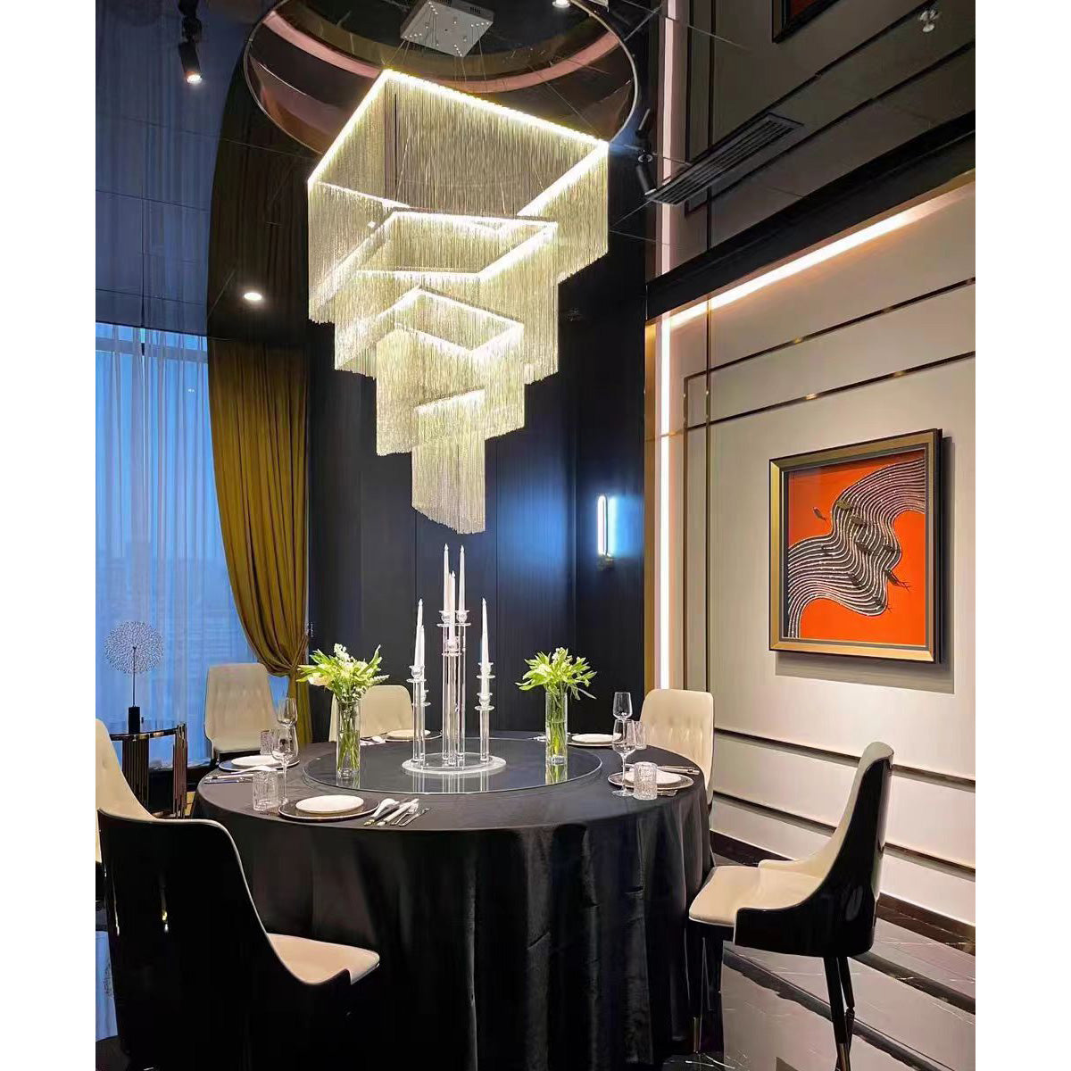 Caeluvyn Kronleuchter Postmodern Kettensaure mit Metallketten und Quasten