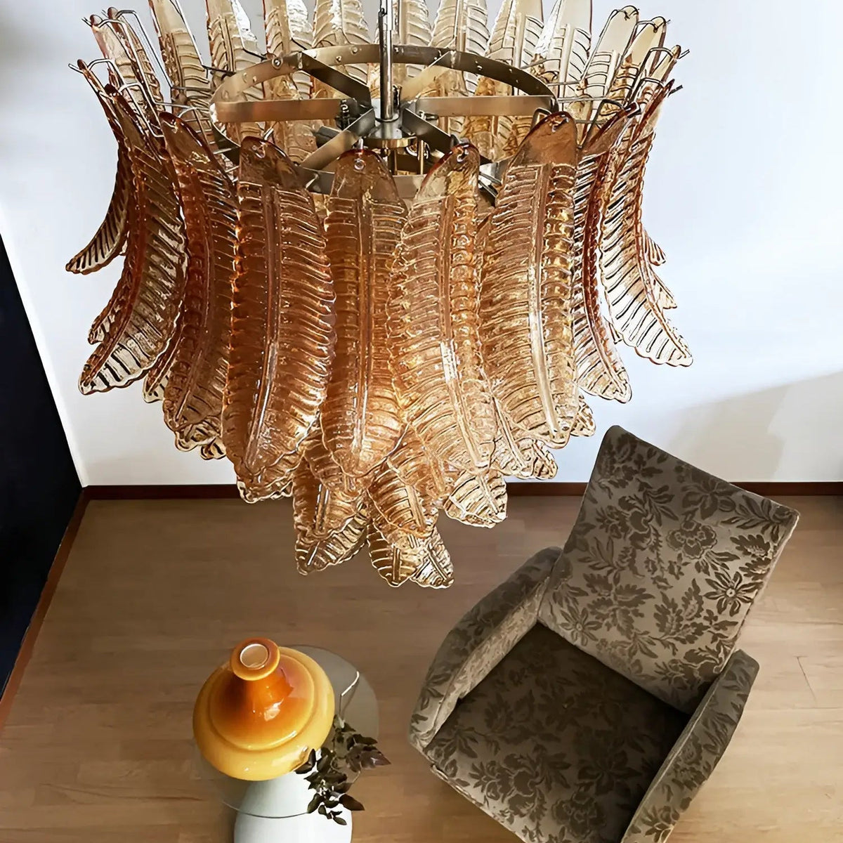 Veleena Kronleuchter Bernstein Murano-Glas-Blätter geschichtet