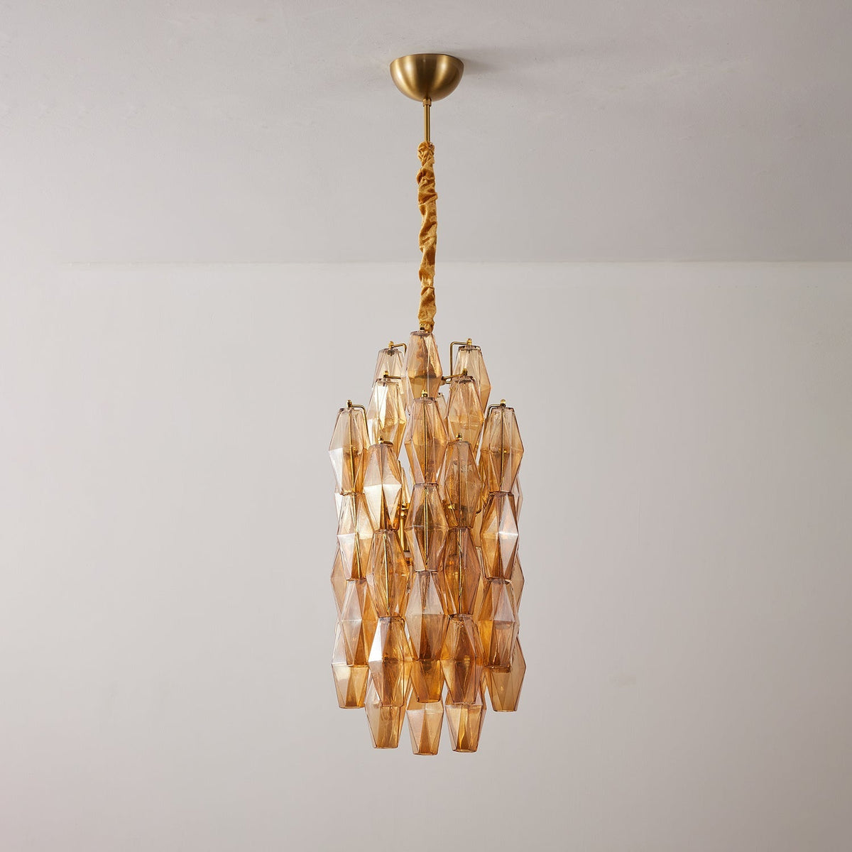 Lioraian Kronleuchter Kronleuchte bernsteinfarbene Glasprismen lange kaskadierend Vintage