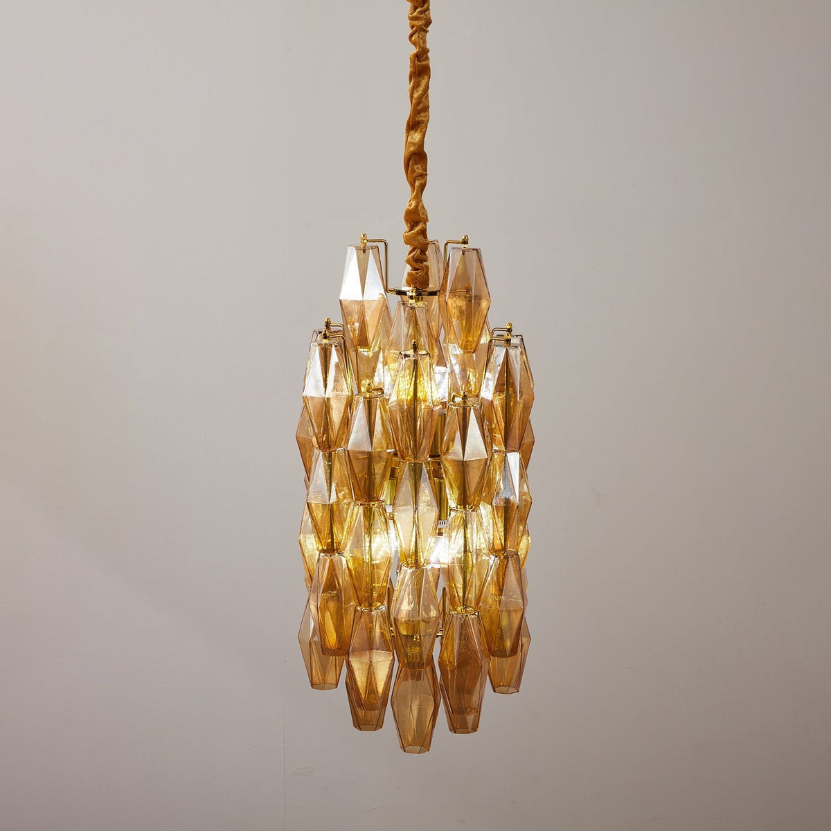 Lioraian Kronleuchter Kronleuchte bernsteinfarbene Glasprismen lange kaskadierend Vintage