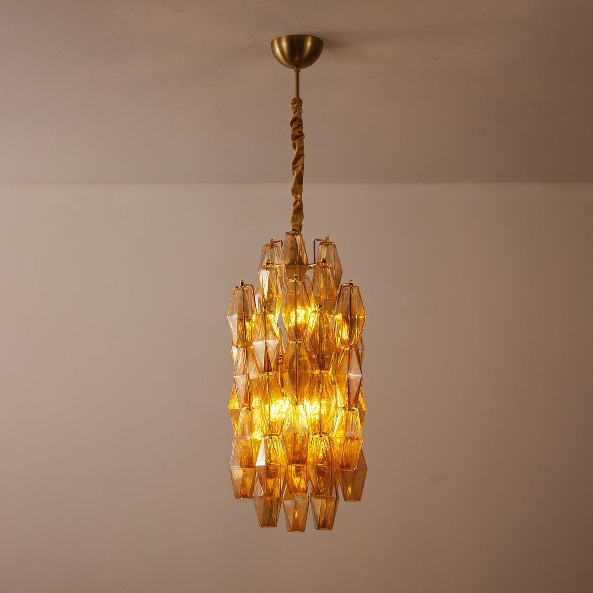Lioraian Kronleuchter Kronleuchte bernsteinfarbene Glasprismen lange kaskadierend Vintage