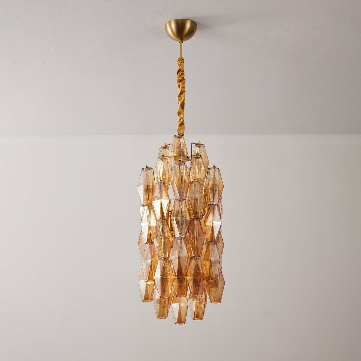 Lioraian Kronleuchter Kronleuchte bernsteinfarbene Glasprismen lange kaskadierend Vintage