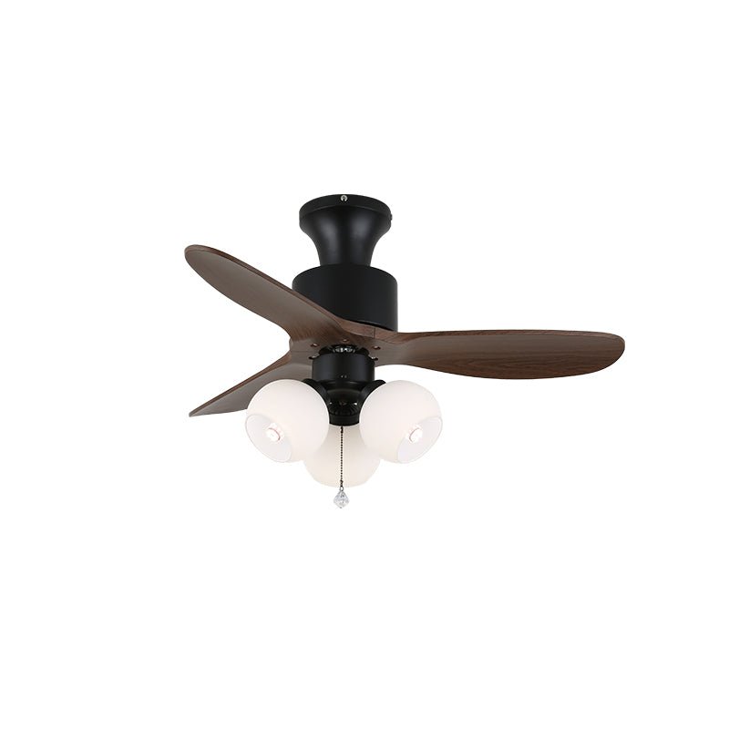 Elvuella Vintage Pendelleuchte aus Glas mit Holzblättern Deckenventilator mit Beleuchtung