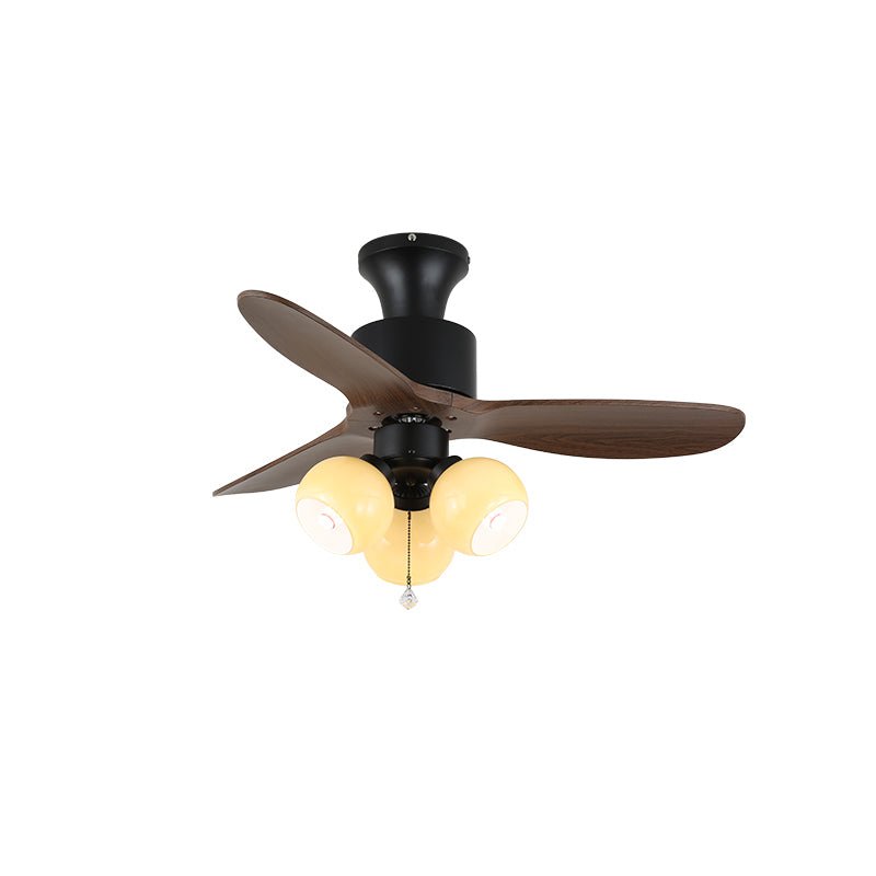 Elvuella Vintage Pendelleuchte aus Glas mit Holzblättern Deckenventilator mit Beleuchtung