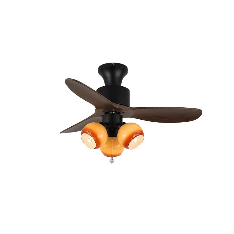 Elvuella Vintage Pendelleuchte aus Glas mit Holzblättern Deckenventilator mit Beleuchtung