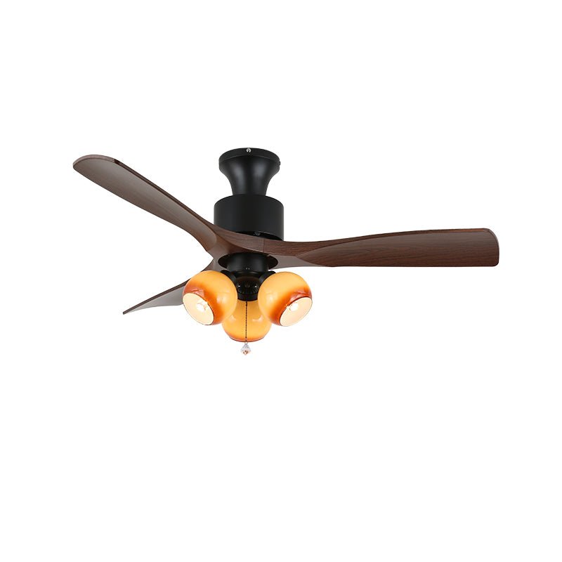 Elvuella Vintage Pendelleuchte aus Glas mit Holzblättern Deckenventilator mit Beleuchtung