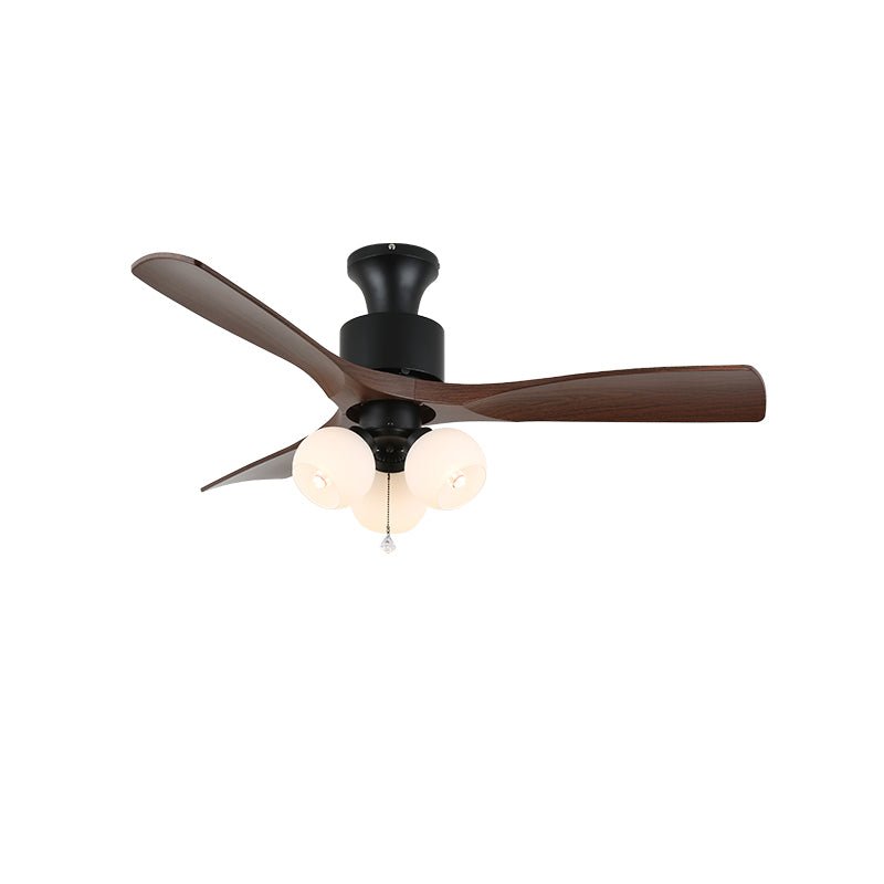 Elvuella Vintage Pendelleuchte aus Glas mit Holzblättern Deckenventilator mit Beleuchtung