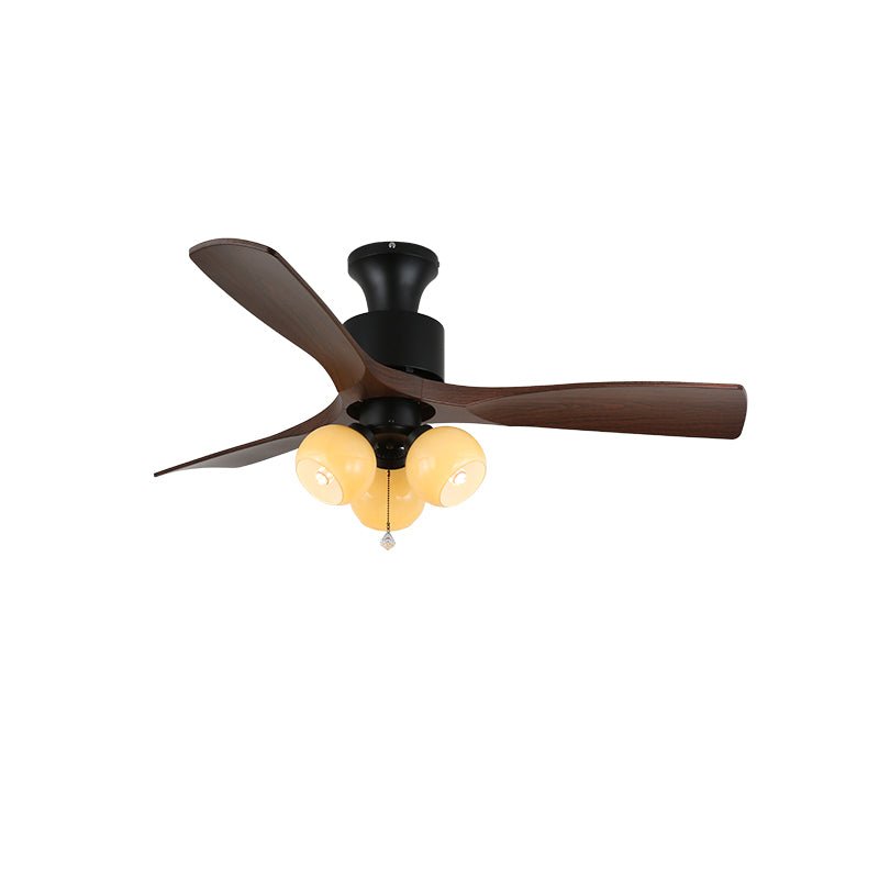 Elvuella Vintage Pendelleuchte aus Glas mit Holzblättern Deckenventilator mit Beleuchtung