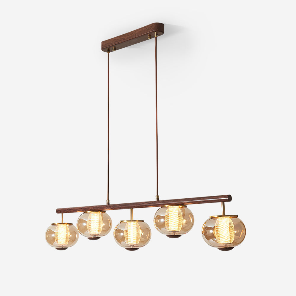 Alviora Pendelleuchte Holz Glas Linear Japandi