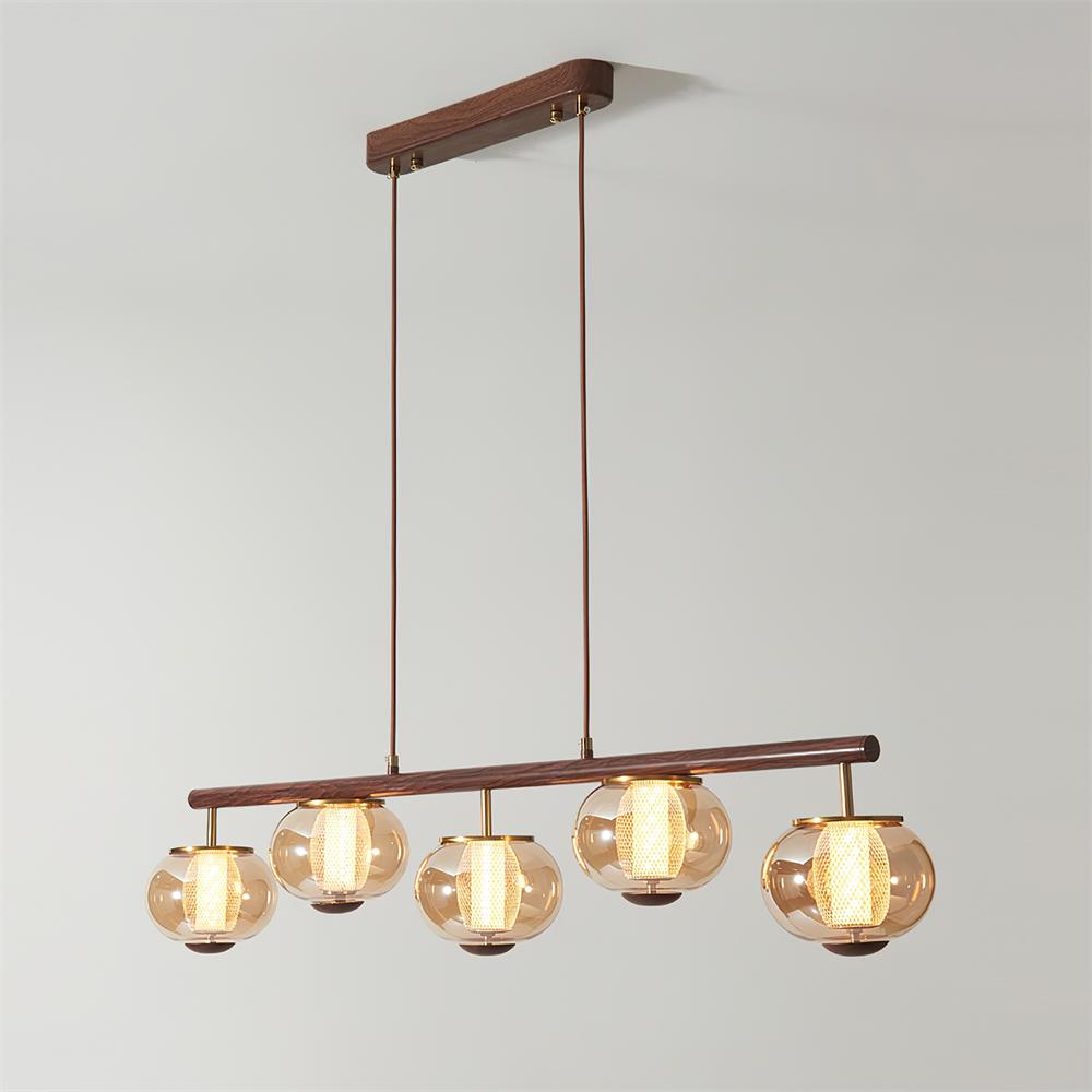 Alviora Pendelleuchte Holz Glas Linear Japandi