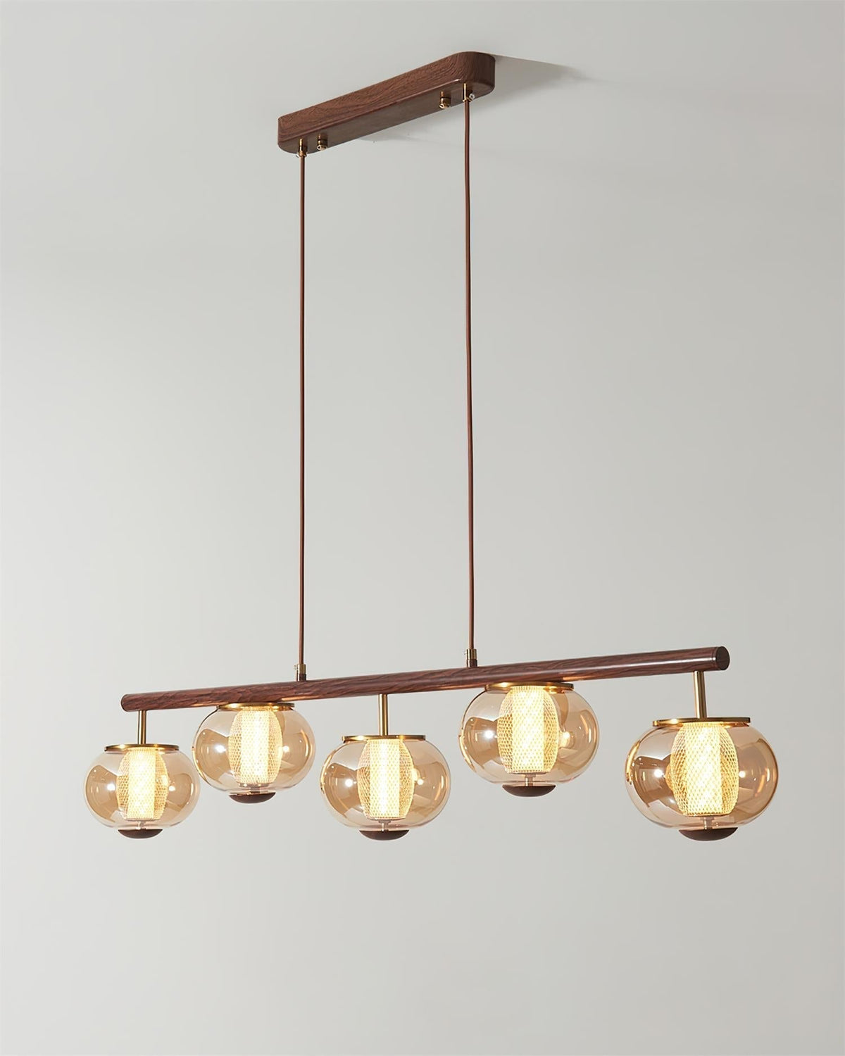 Alviora Pendelleuchte Holz Glas Linear Japandi