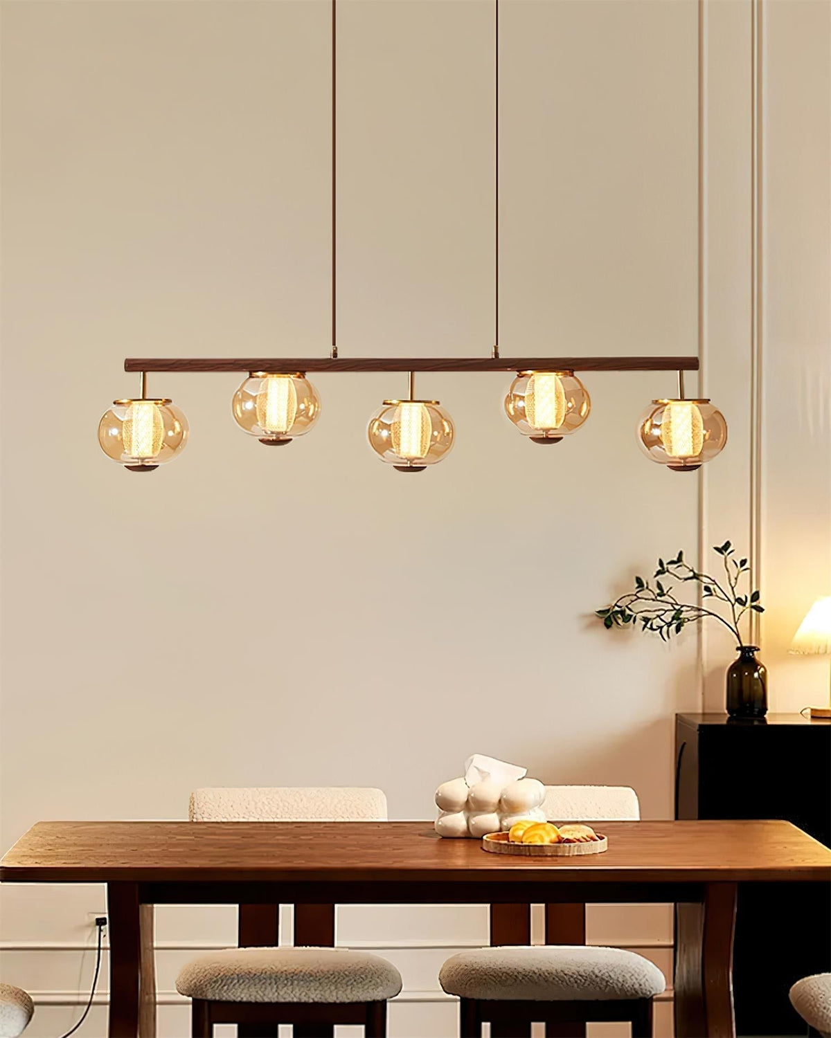 Alviora Pendelleuchte Holz Glas Linear Japandi