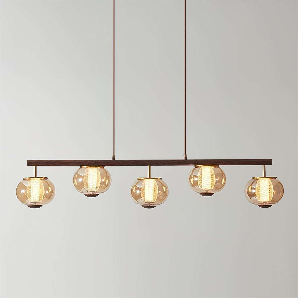 Alviora Pendelleuchte Holz Glas Linear Japandi