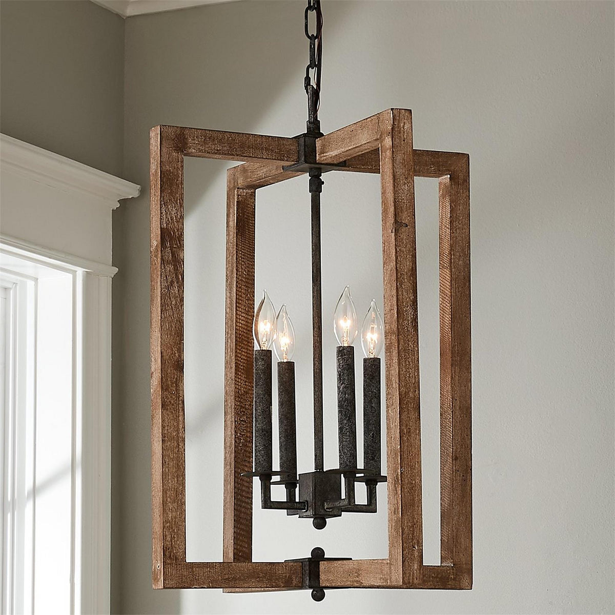 Eirikuvyi Vintage Kreativität Metall-Holz-Laternen-Pendelleuchte