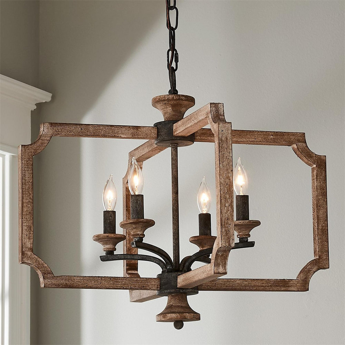 Eirikuvyi Vintage Kreativität Metall-Holz-Laternen-Pendelleuchte