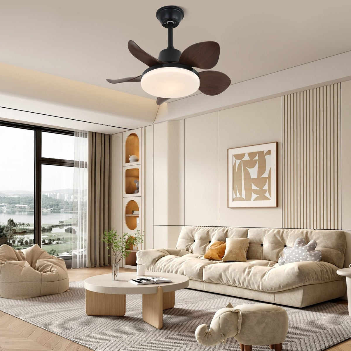 Veyra moderner Deckenventilator mit Beleuchtung aus Holz-Holz