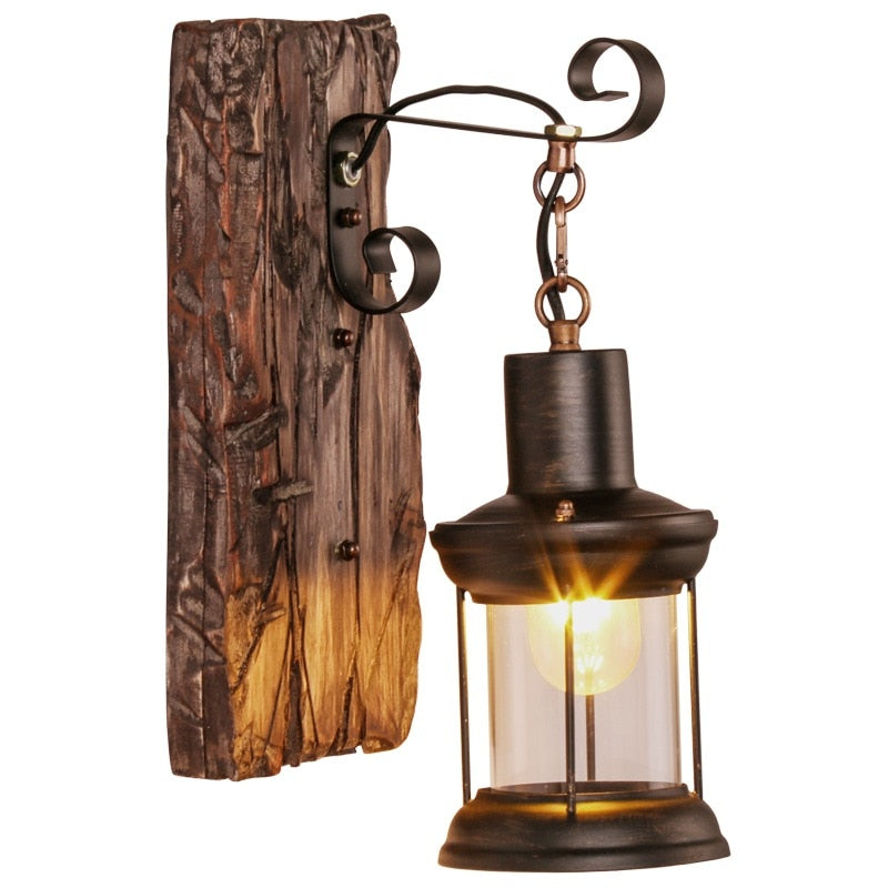 Epoch Vintage LED Wandleuchte Innen Lampe Flur Bronze Holz/Glas