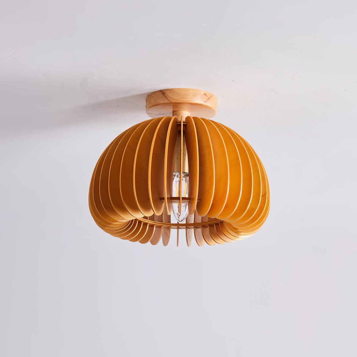 Deckenleuchte Pumpkin mit Bassholz-Deckenbaldachin und Lampenschirm Natural