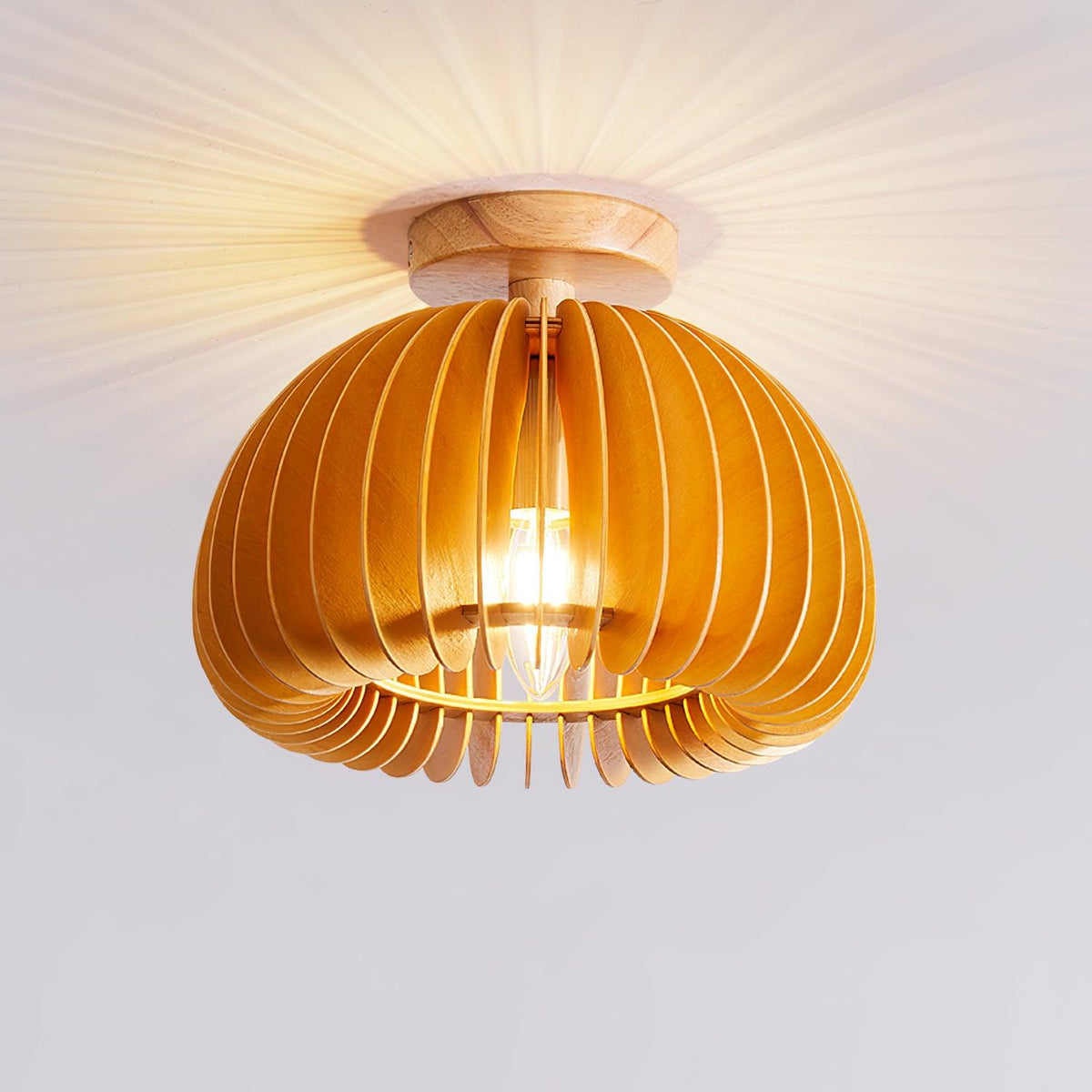 Deckenleuchte Pumpkin mit Bassholz-Deckenbaldachin und Lampenschirm Natural