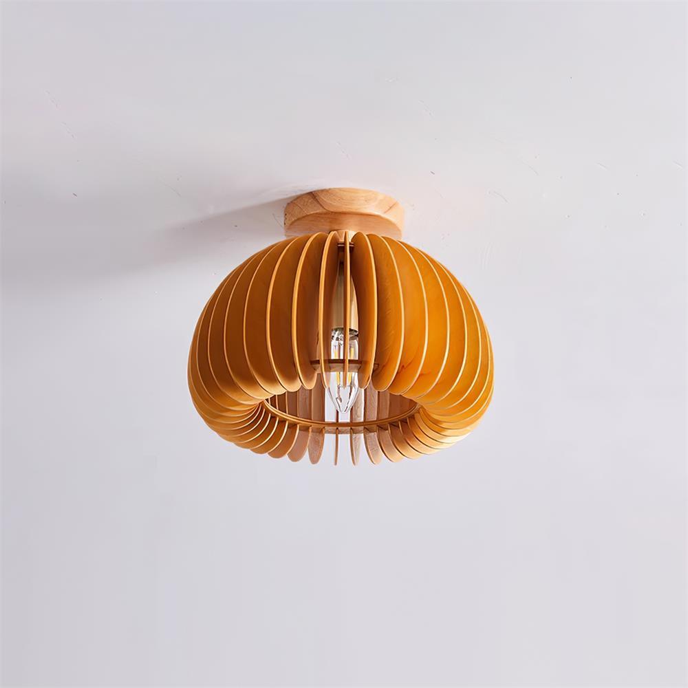 Deckenleuchte Pumpkin mit Bassholz-Deckenbaldachin und Lampenschirm Natural