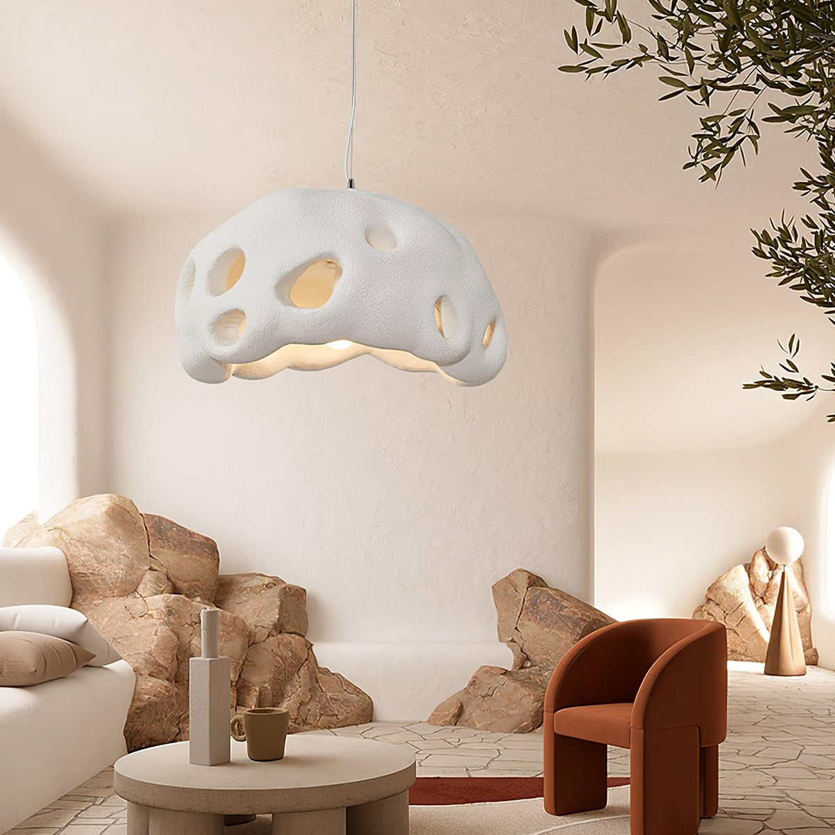 Celarira Pendelleuchte aus Kunstharz Weiß für Wohnzimmer