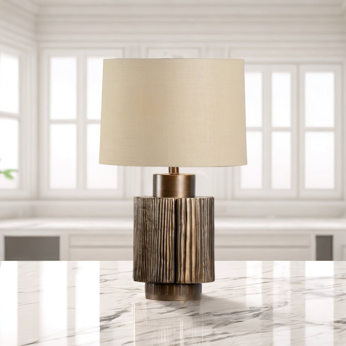 Lumeo Tischleuchte aus Bronze und Beige-Stoff, Luxus-Design