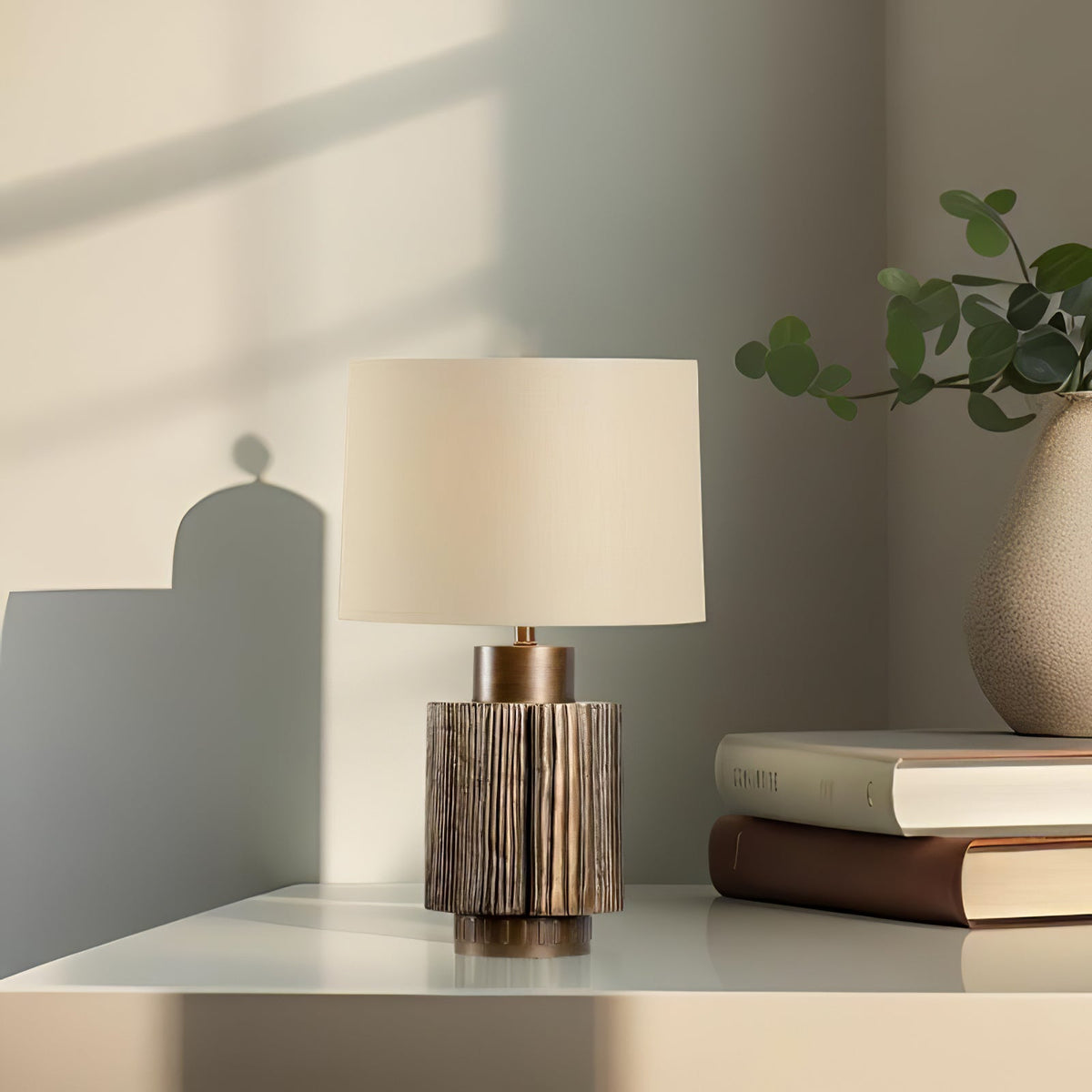 Lumeo Tischleuchte aus Bronze und Beige-Stoff, Luxus-Design