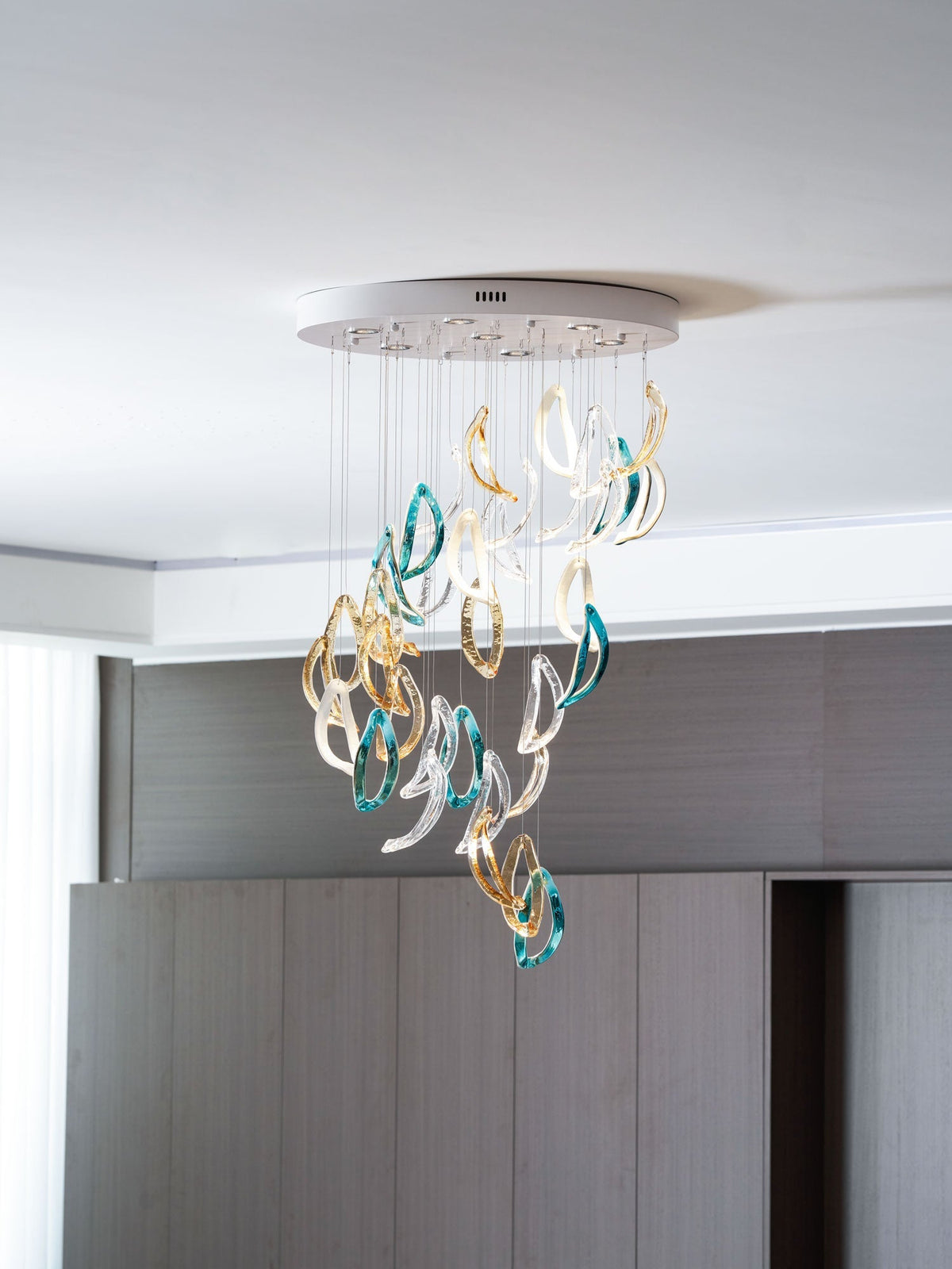 AquaFlux Grand Cascade Ripple-Glas-Kunstwerk Kronleuchter