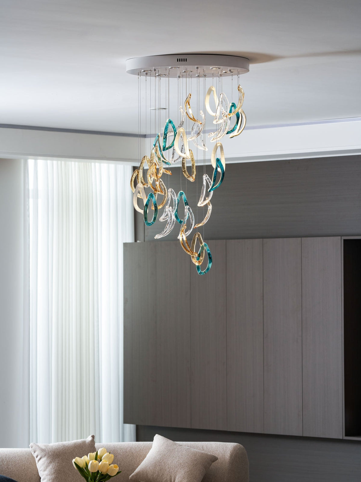 AquaFlux Grand Cascade Ripple-Glas-Kunstwerk Kronleuchter