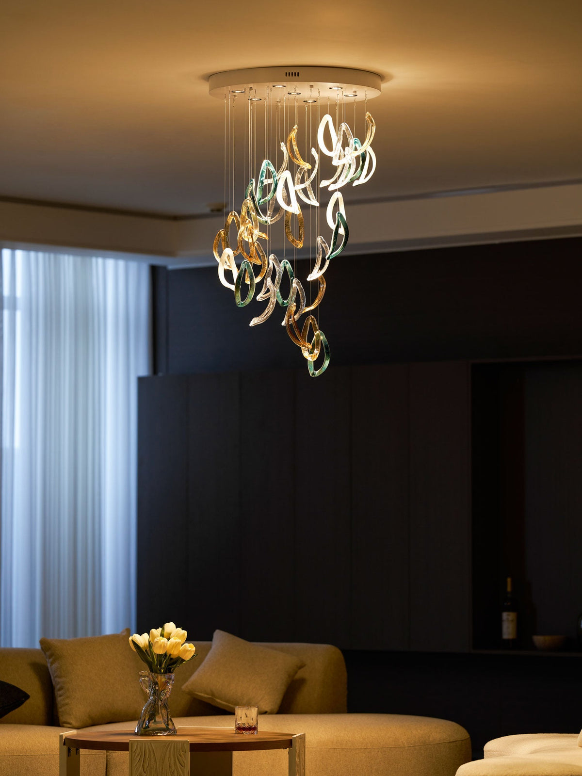 AquaFlux Grand Cascade Ripple-Glas-Kunstwerk Kronleuchter