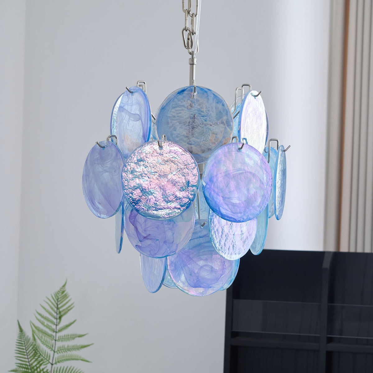 Eclion Kronleuchter aus Aquablauem Murano-Glas in Scheibenform Küstenstil