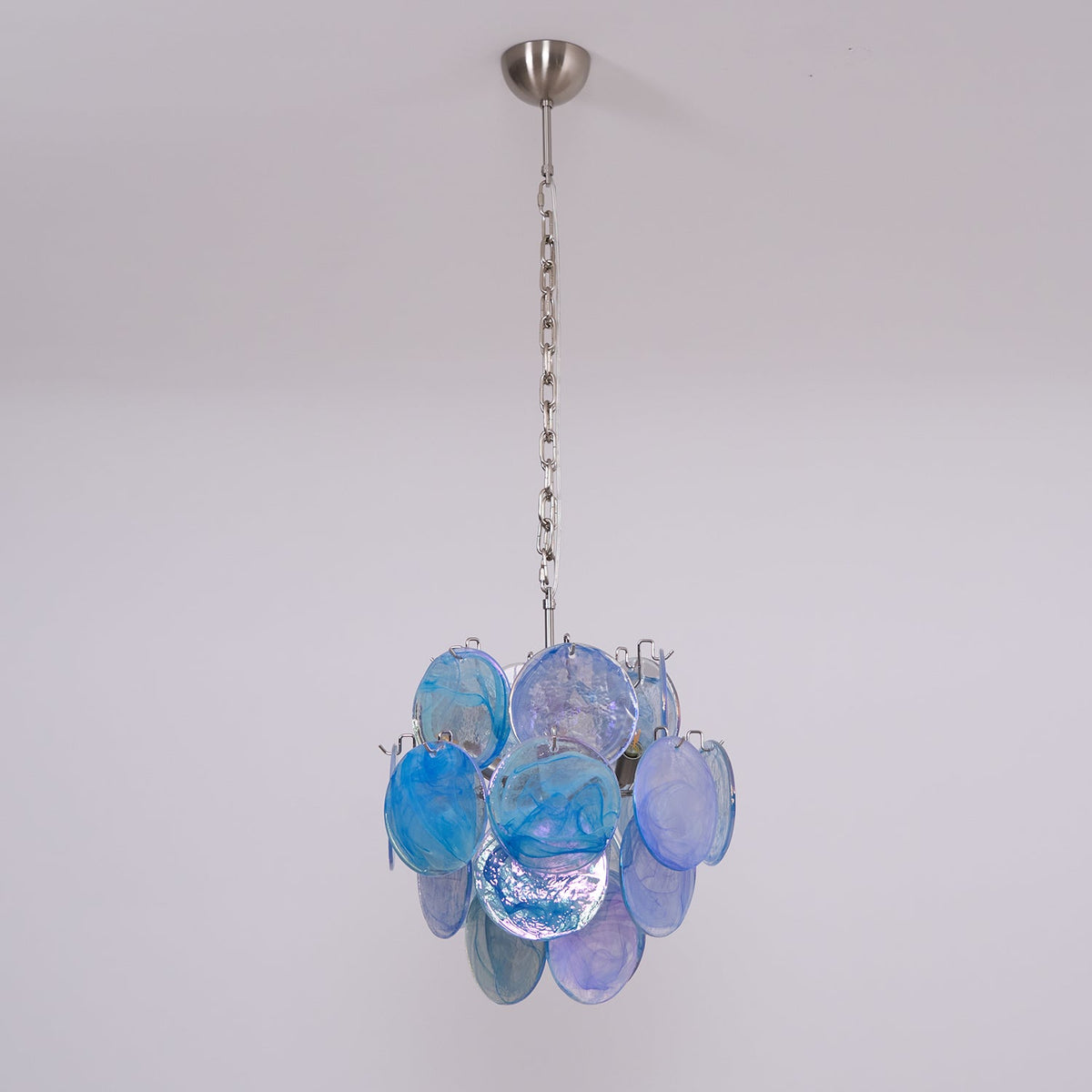 Eclion Kronleuchter aus Aquablauem Murano-Glas in Scheibenform Küstenstil